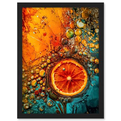Artery8 Abstract Liquid Paint Dried Orange Fruit Slice Artwork Framed A3 Wall Art Print