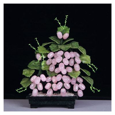 FIONEL Artificial Plants Chinese Traditional Creative Bonsai Natural Pink Crystal Jade Grape Artificial Bonsai for Home Indoor Decoration Jade Carving Decoration Bonsai Pine Tree