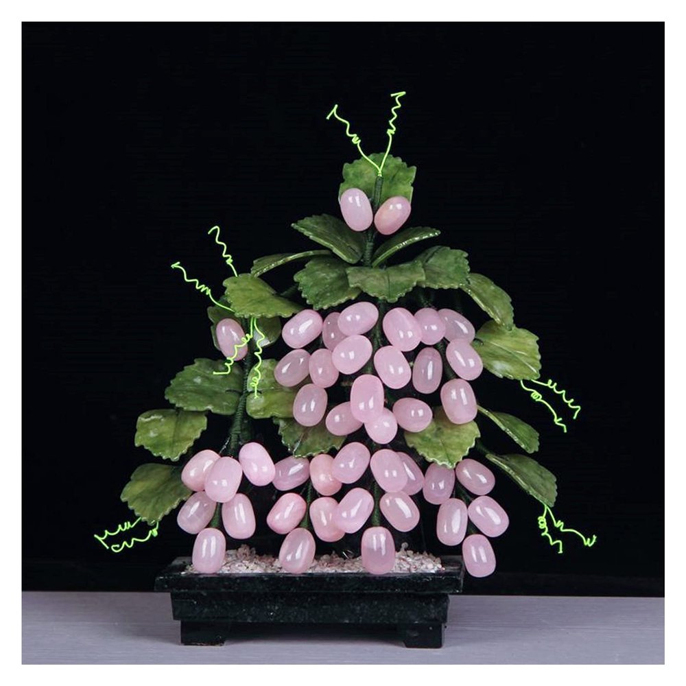 FIONEL Artificial Plants Chinese Traditional Creative Bonsai Natural Pink Crystal Jade Grape Artificial Bonsai for Home Indoor Decoration Jade Carving Decoration Bonsai Pine Tree