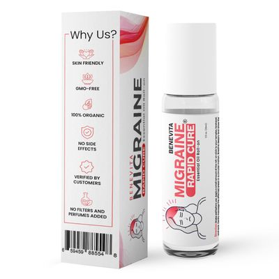 Benevita Migraine Relief Stick Roll-On Organic, Natural, Cruelty-Free Headache Relief Roll-On Peppermint, Spearmint, & Lavender Essential Oil Roller for Tension & Stress