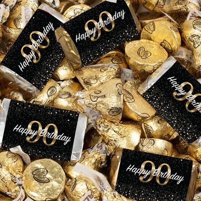 124 Pcs 90th Birthday Candy Party Favors Miniatures Chocolate & Gold Almond Kisses (1.5 lbs, Approx. 124 Pcs)