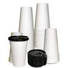16 oz Disposable White Paper Coffee Cups with Black Flat Lids, Recyclable Hot/Cold Beverage Paper Drinking Cups with Lids for Tea, Water, Coffee, Travel, Picnic, Breakroom, Office (150 PACK) view 1