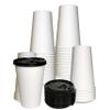 16 oz Disposable White Paper Coffee Cups with Black Flat Lids, Recyclable Hot/Cold Beverage Paper Drinking Cups with Lids for Tea, Water, Coffee, Travel, Picnic, Breakroom, Office (300 PACK) view 1