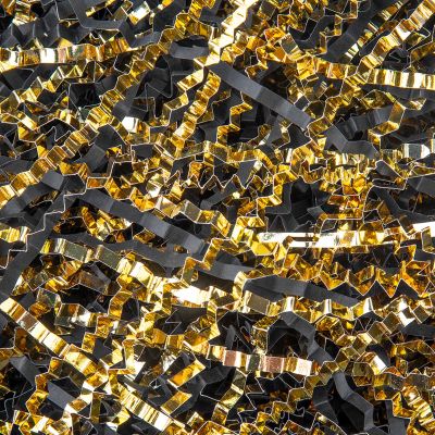 Caleihd 5.3oz Crinkle Cut Paper Shredded Paper for Gift Baskets Gift Boxes Filler, Wedding Birthday Christmas Easter Valentines Packing Wrapping Paper Gold&Black