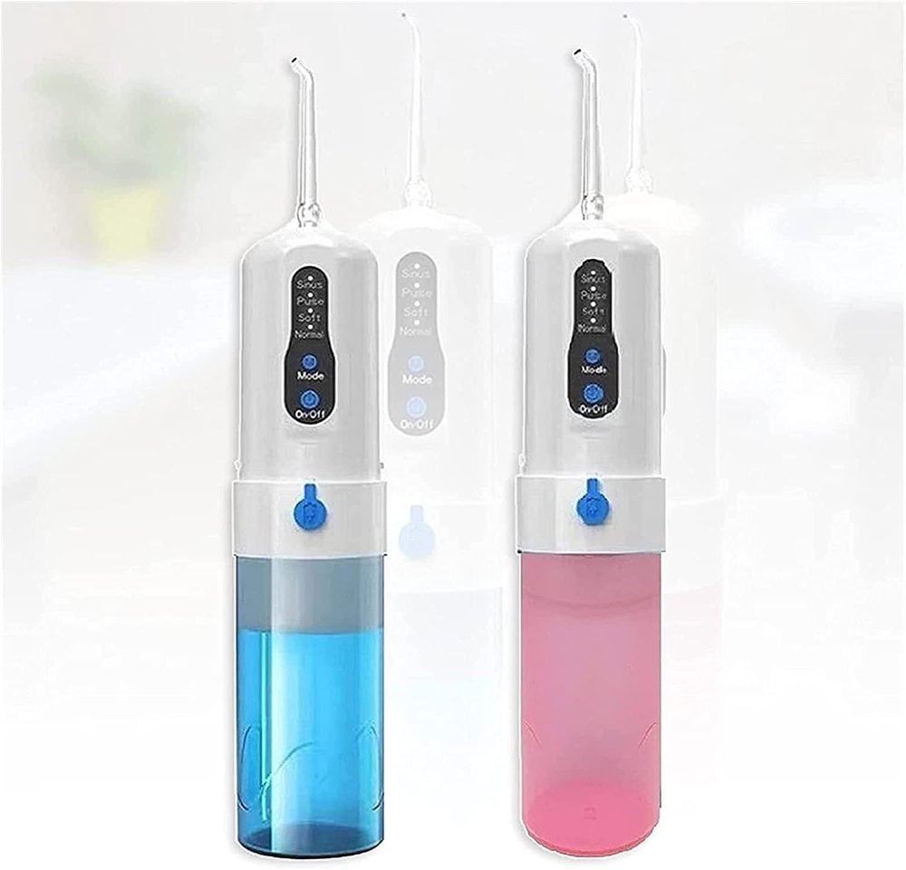 CAFFIA Cordless Water Floss Cleaner Set of 2 Electric Oral Cleaner 4 Modes IPX7 Grade Waterproof Portable Tooth Cleaner with 200ml Detachable Water Tank Professional Cordless Tooth Cleaner for Oral (