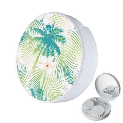 LRITER Contact Lens Case, Portable with Mirror, a Variety of Patterns and Shapes to Choose from, Auitable for Daily Makeup Office Travel Outdoor Use (Coconut Tree)