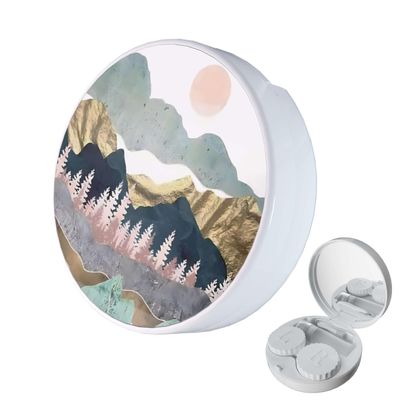 LRITER Contact Lens Case, Portable with Mirror, a Variety of Patterns and Shapes to Choose from, Auitable for Daily Makeup Office Travel Outdoor Use (Scenery)