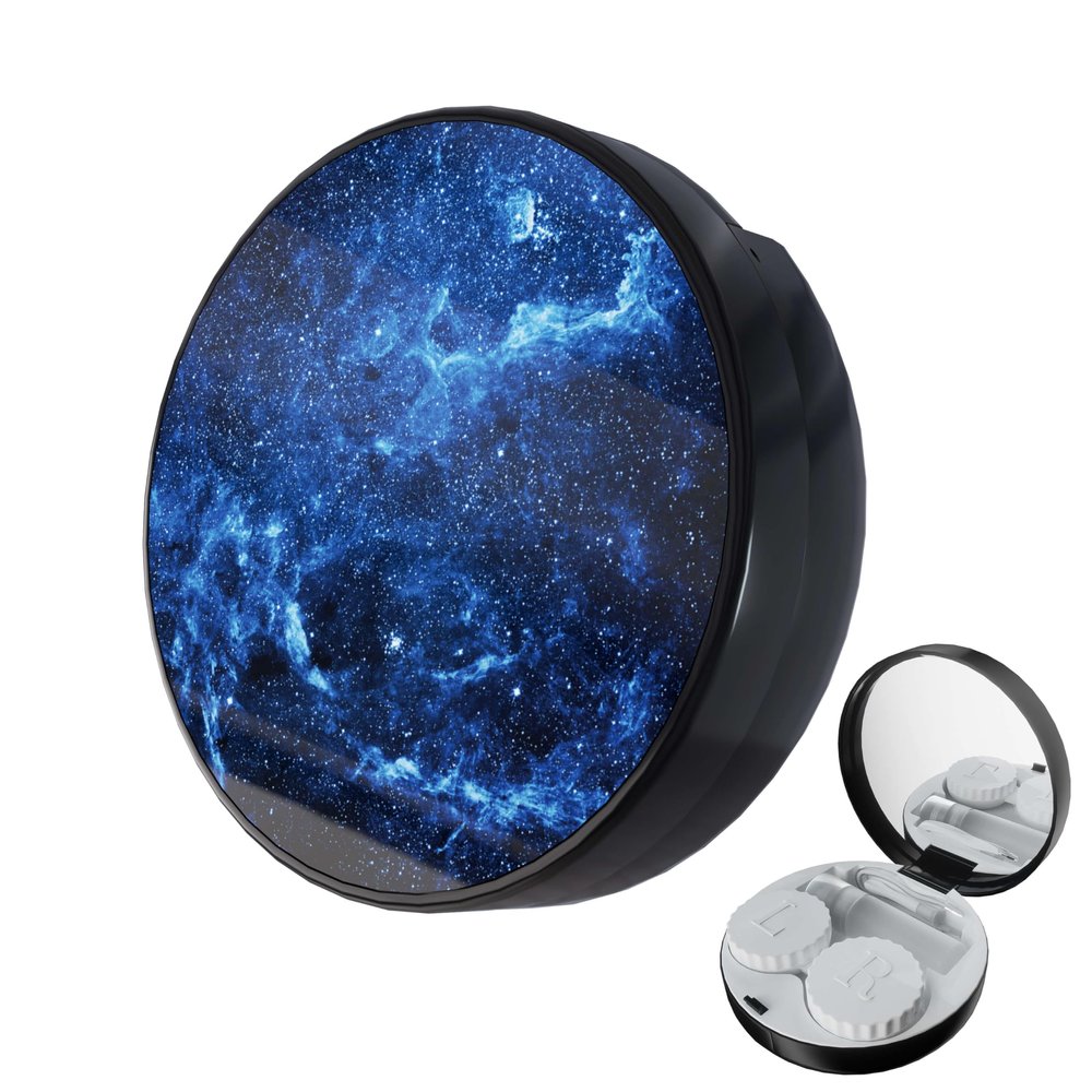 LRITER Contact Lens Case, Portable with Mirror, a Variety of Patterns and Shapes to Choose from, Auitable for Daily Makeup Office Travel Outdoor Use (Blue Starry Sky)