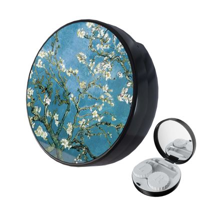 LRITER Contact Lens Case, Portable with Mirror, a Variety of Patterns and Shapes to Choose from, Auitable for Daily Makeup Office Travel Outdoor Use (Plum Blossom)