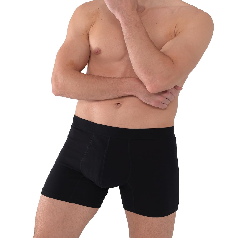 AIRCUTE Washable Absorbency Urinary Incontinence Underwear for Men, 6" Inseam Boxer Briefs for Bladder Leaks Protection (60ML) (Large, Black)