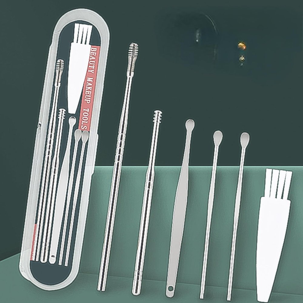 GlazZy Ear Cleaning Artifact Earpick Ear Cleaning Set Spring Spiral Ear Cleaning Tool Portable 6-Piece Set