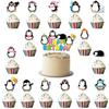 16PCS Penguin Cake Topper Decoration Set, Carton Cute Penguin Happy Birthday Cake Toppers with Cupcake Toppers, Penguin Cake Decor for Baby Shower Birthday Party view 1