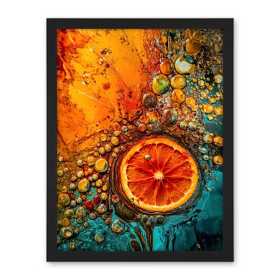 Artery8 Abstract Liquid Paint Dried Orange Fruit Slice Artwork Framed Wall Art Print 18X24 Inch