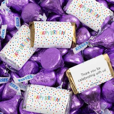 124 Pcs Birthday Candy Party Favors Miniatures Chocolate & Purple Kisses (1.52 lbs) - Colorful Dots