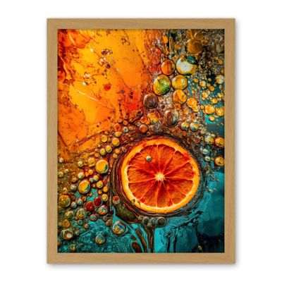 Artery8 Abstract Liquid Paint Dried Orange Fruit Slice Artwork Framed Wall Art Print 18X24 Inch
