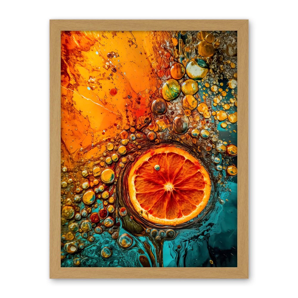 Artery8 Abstract Liquid Paint Dried Orange Fruit Slice Artwork Framed Wall Art Print 18X24 Inch