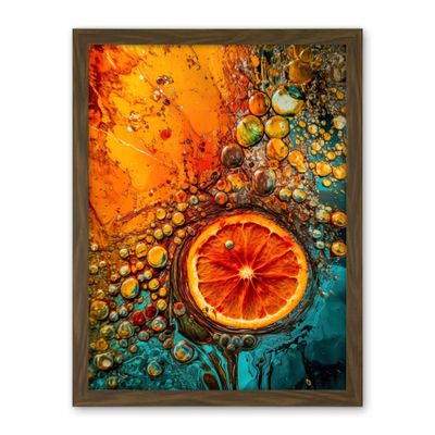 Artery8 Abstract Liquid Paint Dried Orange Fruit Slice Artwork Framed Wall Art Print 18X24 Inch