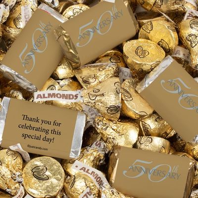 124 Pcs 50th Anniversary Candy Party Favors Miniatures Chocolate & Gold Almond Kisses (1.52 lbs) for Golden Anniversary Giveaways, Decorations & Candy Buffets