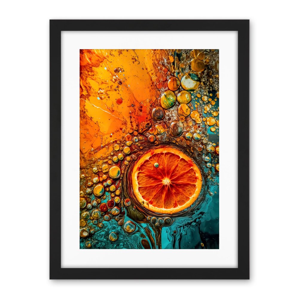 Artery8 Abstract Liquid Paint Dried Orange Fruit Slice Artwork Framed Wall Art Print 18X24 Inch