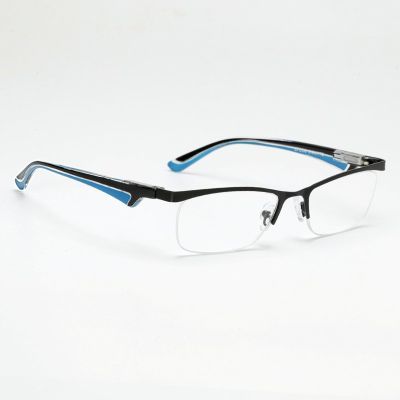 TZUFA Lightweight Metal Rectangle Semi Rimless Reading Glasses for Men, Half Frame Metal Readers Spring Hinge Eyeglasses (Color : Blue, Size : 2.00x)