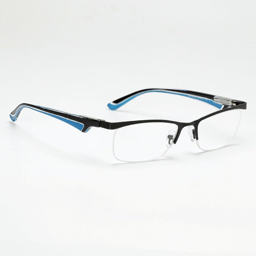 TZUFA Lightweight Metal Rectangle Semi Rimless Reading Glasses for Men, Half Frame Metal Readers Spring Hinge Eyeglasses (Color : Blue, Size : 2.00x)