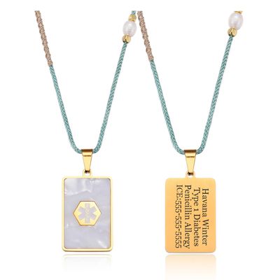 BAIYI HOPE Personalized Medical Health Alert Necklace for Seniors Daughter Gold Stainless Steel Engraved Medical Emergency ID Necklace for for Women & Men