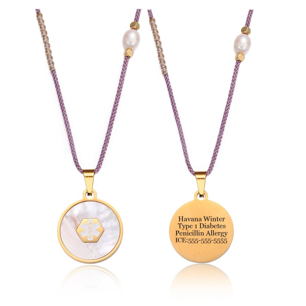 BAIYI HOPE Medical Alert ID Necklace for Women & Daughter Personalized Shell Pendant Medic Health Alarm ID Tag Necklace18-26in Adjustable