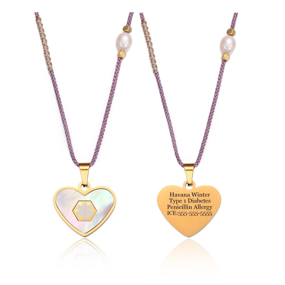 BAIYI HOPE Personalized Heart Medical Alert ID Necklace with Pendant for Women - Custom Engraving for Diabetes Warfarin Dialysis Stroke Pacemakers Med ID Necklace