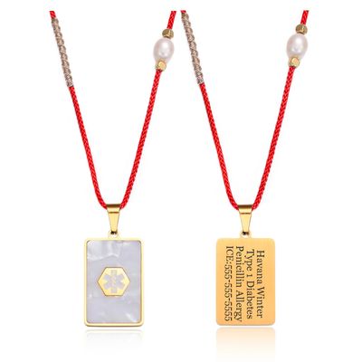 BAIYI HOPE Medical Alert ID Necklace for Women and Men Gold-Tone Stainless Steel Diabetes Health Alarm Tag Pendant with Adjustable Braided Rope 18-26in (Free Engraving)