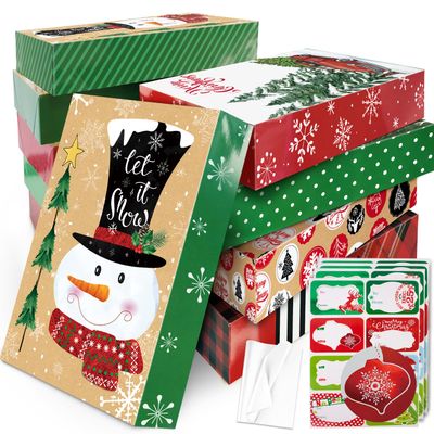 12 Large Christmas Gift Wrap Boxes Bulk with Lids, 12 Tissue paper and 80 Count Foil Christmas Tag Stickers Bulk Oversized Holiday Gift Boxes for Clothes (Robes, Sweaters, Coats, Shirts) and Xmas Holiday Present Packaging