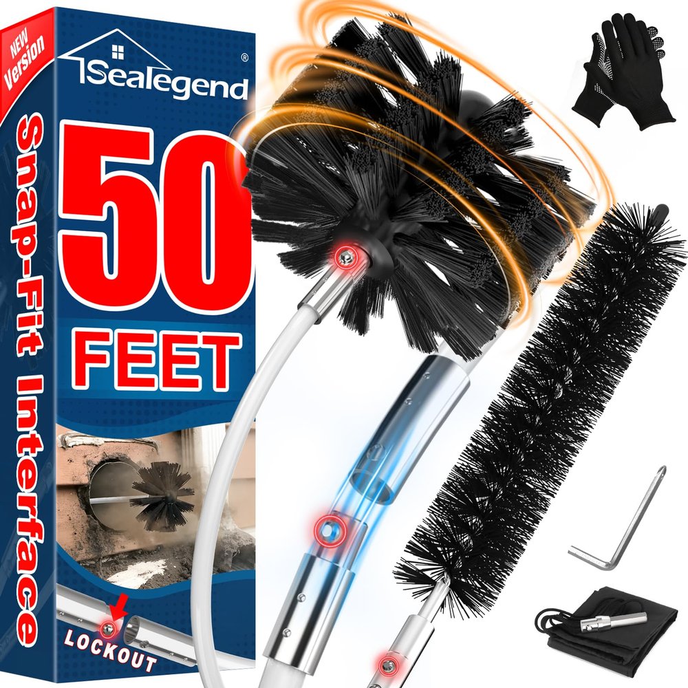 Sealegend 50 Feet Dryer Vent Cleaner Kit/Lint Remover/Fireplace Chimney Brushes/Upgraded Flexible Quick-Snap Brush with Drill Attachment for Easy to use/Cleaning Tools Use with or Without Power Drill