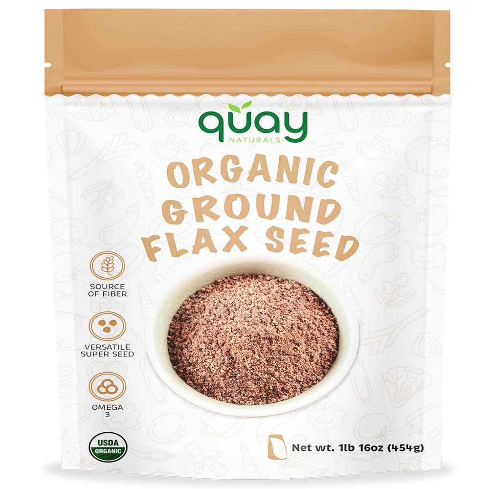 Quay Naturals Organic Ground Flaxseed,1 lb - Flaxseed Meal with Plant-Based Omegas, Fibers & Proteins for Smoothies, Salads, Baking & Yogurt - Non-GMO