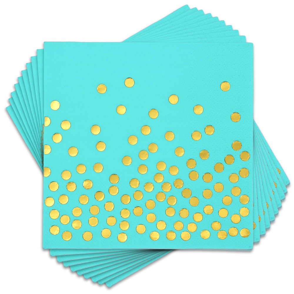 100 Pcs Teal Cocktail Napkins - Teal and Gold Paper Napkins Disposable - Turquoise Napkins for Birthday Dinner Wedding Party Supplies