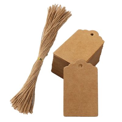 100 Pcs Blank Kraft Paper Gift Tags with Jute Twine Paper Gift Tags with String Hang Tags Gift Wrap Tags Gift Bags Tags for Christmas Wedding Birthday Party, 2.75" x 1.57", Brown