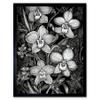 Artery8 White on Black Blooming Orchid Flower Plants Artwork Framed Wall Art Print 9X7 Inch view 1