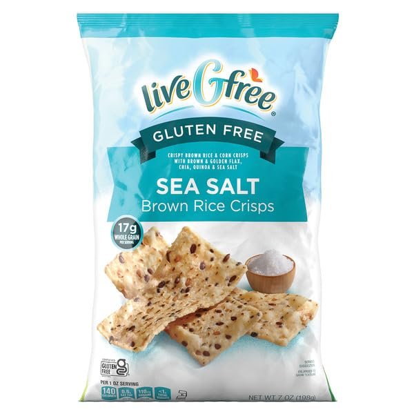 liveGfree Sea Salt Brown Rice Crisps, 7 oz | Great for dips and salsas, Gluten-free, Whole Grain, No Artificial Flavors or Colors