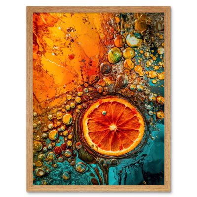 Artery8 Abstract Liquid Paint Dried Orange Fruit Slice Artwork Framed Wall Art Print 9X7 Inch