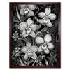 Artery8 White on Black Blooming Orchid Flower Plants Artwork Framed Wall Art Print 9X7 Inch view 1