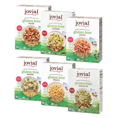Jovial Whole Grain Brown Rice Pasta Variety Pack (Mafalda, Farfalle, Elbows, Fusilli, Casarecce, Penne) - Organic Whole Grain Brown Rice Pasta, Gluten Free, Dairy Free, Made in Italy - 12 Oz, 6 Pack