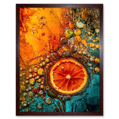 Artery8 Abstract Liquid Paint Dried Orange Fruit Slice Artwork Framed Wall Art Print 9X7 Inch