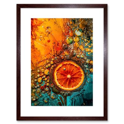 Artery8 Abstract Liquid Paint Dried Orange Fruit Slice Artwork Framed Wall Art Print 9X7 Inch