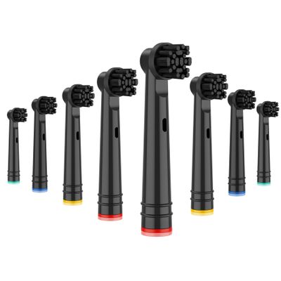 BUKURII Replacement Brush Heads Compatible with Oral B Electric Toothbrushes, 8 Count, Black, Bamboo Charcoal Infused Bristles Fit for Pro Series 100 500 1000 1500 2000 2500 3000