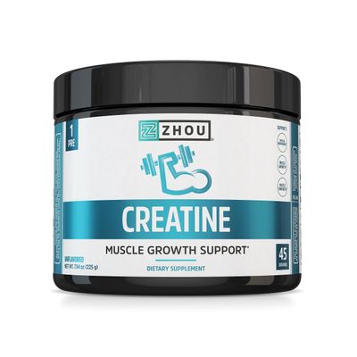Zhou Creatine - Creatine Monohydrate Powder for Women and Men, Pure, Unflavored, Vegan Muscle Strength Supplement for Your Active Lifestyle - 7.94 oz (45 Servings)