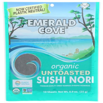 Emerald Cove Organic Untoasted Nori Sheets, Non GMO, 10 Pieces (Pack Of 6)