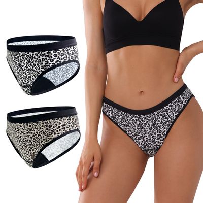 KARSWATT Washable Absorbent Incontinence Underwear for Women Leak Proof Postpartum Panties for Bladder Leaks 2 Pack (Large, Leopard A-Leopard B)