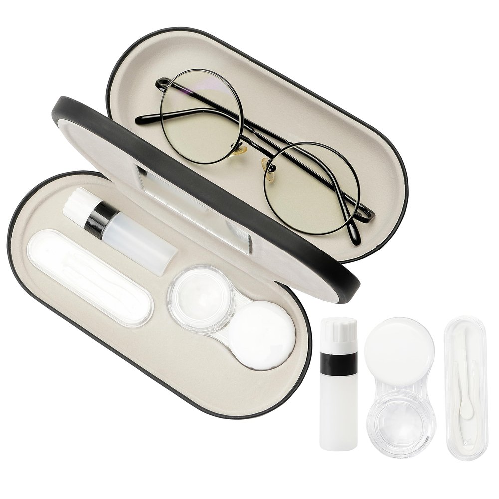 Eyeglass Case Double Sided Travel Size Cute Portable Contact Lens Box 2 in 1 Multifunction With Tool for Daily Outdoor Office