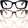 REAVEE 3 Pack Oversized Square Reading Glasses Oprah Style for Women, Blue Light Blocking Large Frame Computer Designer Fashion Readers with Spring Hinge (Black/Tortoise Tea/Tea,3.5) view 1
