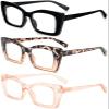 REAVEE 3 Pack Oversized Square Reading Glasses Oprah Style for Women, Blue Light Blocking Large Frame Computer Designer Fashion Readers with Spring Hinge (Black/Tortoise Tea/Tea,3.5) view 2