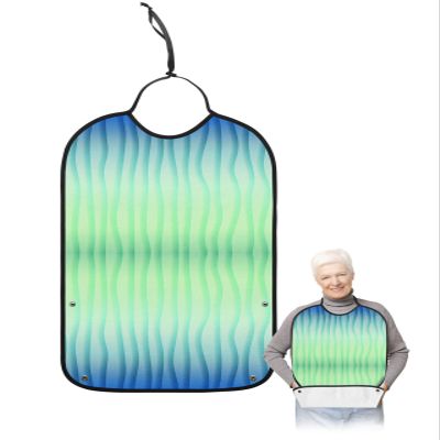 Colorful Adult Bib for Eating with Crumb Catcher,Washable & Waterproof Terry Cloth Adjustable Elderly Women Men Adult Bibs Funny Apron Clothing Protector Gradient Minimalist Geometric Abstract Teal