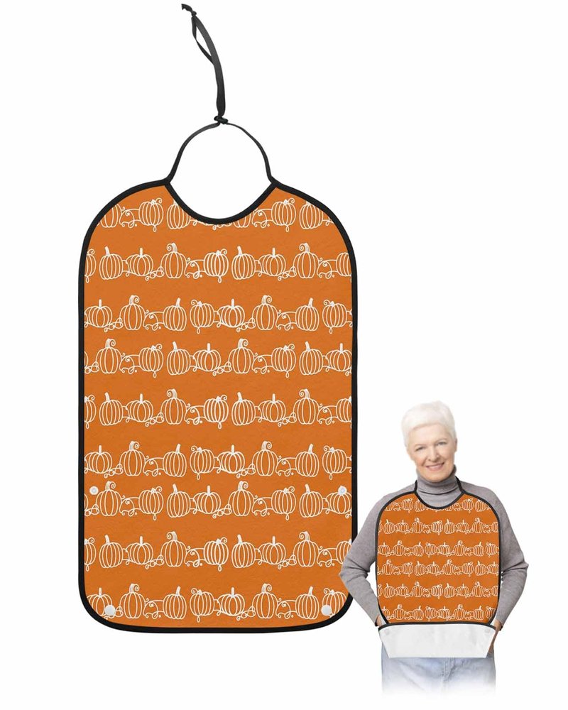 Thanksgiving Pumpkins Adult Bib for Eating with Crumb Catcher,Washable & Waterproof Terry Cloth Adjustable Elderly Women Men Adult Bibs Funny Clothing Protector Fall Harvest Autumn Minimalist Art